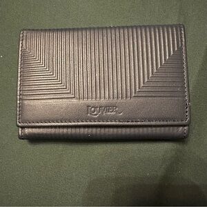 Vintage Louvier Navy Leather Trifold Wallet with Coin Pouch